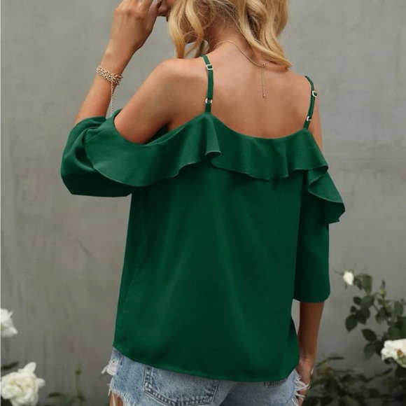 Boho Ruffle Detail Cold Shoulder Blouse - Picture 14 of 14